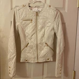 Guess White Vegan Leather Moto Jacket Ivory Bomber New Cream XS
